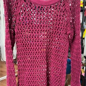 American outfiters, Open-Knit Long Sleeve Sweater - Wine